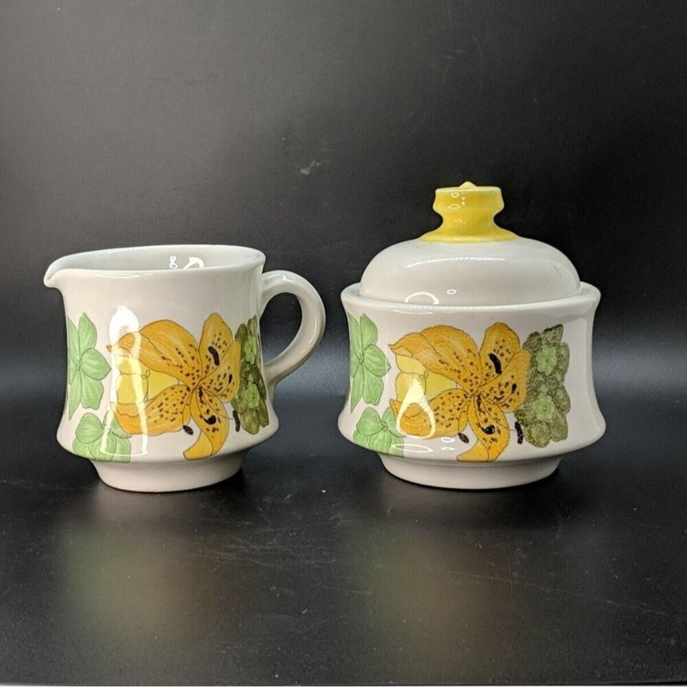 Ernestine Salerno Sugar and Creamer Orange Yellow Tiger Lily 912 Italy Signed